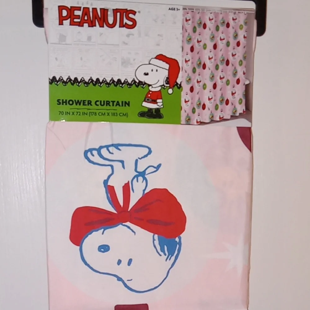 Peanuts Snoopy Christmas Shower Curtain with Red and Blue Accents